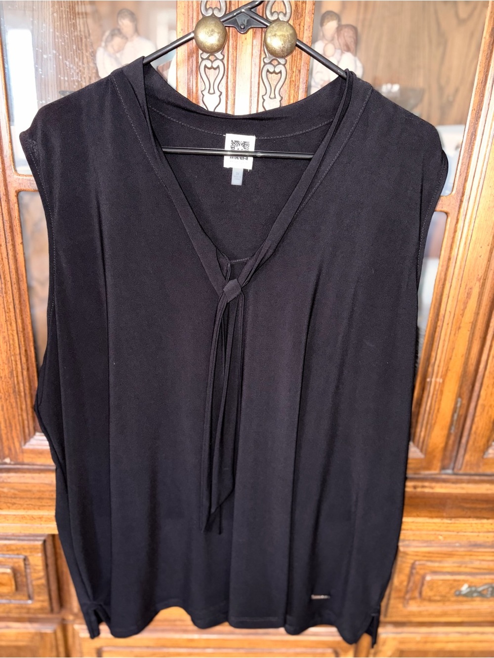 Anne Klein Sleeveless Black Tie-Neck Women's Top